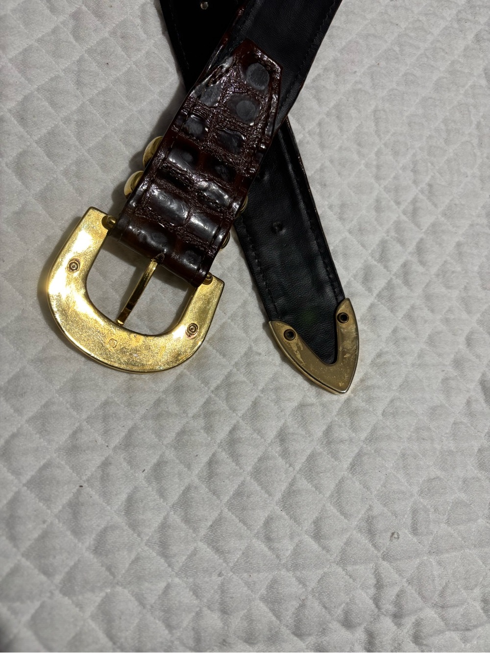 Cache St . Maarten Vintage Brown Croc-Embossed Belt with Gold-Tone Buckle - Picture 7 of 8